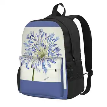 Острова Силли 'Agapanthus' Школьная сумка Для хранения Студенческий рюкзак Острова Силли Agapanthus Голубой Цветок Акварельный Остров