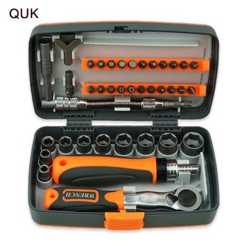 Отвертка QUK, 38 шт., Набор прецизионных винтов, Универсальный торцевой ключ, поворотная ручка с храповиком, Многофункциональные ручные инструменты для ремонта