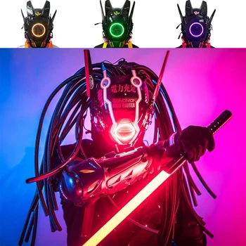 Панк-маска, Светоизлучающий светодиодный шлем Robocop, Персонализированные подарки, доска для ног, гоночный скутер, дьявол, Киберпанк, Крутой косплей 2022