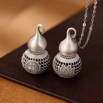 Персонализированное винтажное ожерелье с подвеской в виде тыквы и лотоса, женские ювелирные изделия, изысканное полое ожерелье-цепочка Fu Word Lady из серебра 925 пробы, Благословение