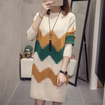Платье-свитер женский зимний женский длинный джемпер теплые вязаные платья Зимние платья в корейском стиле женские 2018 FF1387 L