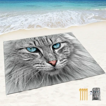 Пляжное одеяло с красивым кошачьим принтом, одеяло для пикника, Пескостойкий Компактный Легкий Портативный Водонепроницаемый коврик для путешествий, пеших прогулок, отпуска
