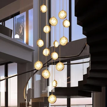 Подвесной светильник Современная светодиодная хрустальная лестничная люстра класса люкс Cristal Подвесная креативная лампа для прихожей для гостиной