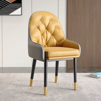 Подлокотники мобильных обеденных стульев Кожаные современные металлические ножки шезлонга Nordic Living Room Cadeiras De Jantar Мебель для дома YYY45XP