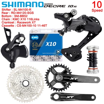 Полный комплект SHIMANO DEORE 1X10 Speed для MTB Велосипеда M4100 M4120 Groupset KMC Chain Racework XT Crank Suit Оригинальные Запчасти Для велосипедов