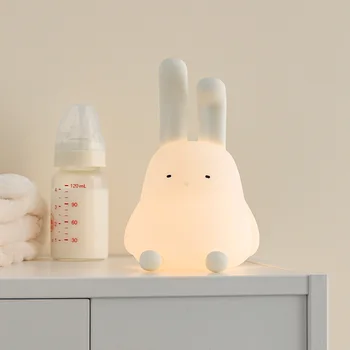 Прикроватная лампа для сна с кроликом в сложенном ухе, USB Перезаряжаемый силиконовый датчик Кролика, Ночник, Детская игрушка в подарок