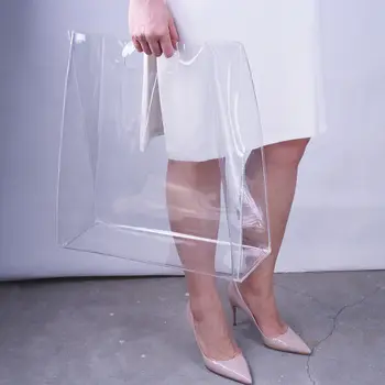 Прозрачная виниловая пластиковая сумка с ручками для покупок, Прозрачная упаковка для вторичной переработки