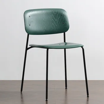 Простые обеденные стулья Nordic Кухонный стул со спинкой из цельного дерева, компьютерный стул с металлическим каркасом, устойчивая несущая мебель для дома