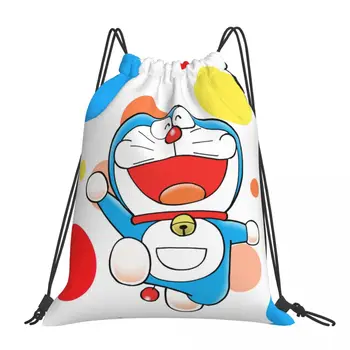 Радужный Кот Робот Doraemon Cat Kawaii Сумки на шнурках для путешествий, обувь для подростков, портативный рюкзак-сумка