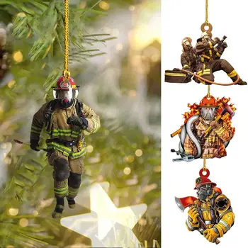 Рождественские украшения пожарного, Рождественская елка, Пожарный, 2D Акриловые подвесные украшения, Фигурки пожарного, Сувениры для вечеринок, украшения