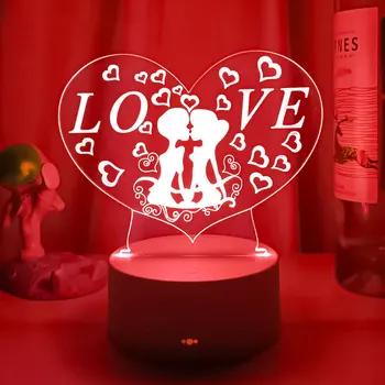 Романтическая любовь, 3D Акриловая светодиодная лампа для дома, Детский ночник, настольная лампа, Декор для вечеринки по случаю Дня рождения, Прикроватная лампа на День Святого Валентина