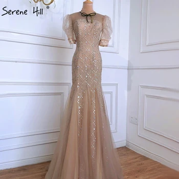 Роскошные сексуальные вечерние платья Serene Hill Champagne 2023, элегантные вечерние платья с пышными рукавами-русалочками для женщин, LA70932