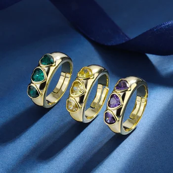 Роскошный бренд, подлинные настоящие драгоценности, Позолоченная корейская версия INS Fashion, Красочное кольцо в форме сердца с медью