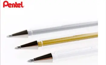 Ручка Pentel 0,8 мм с металлическими гелевыми чернилами K108 Серебристо-золотисто-белая глянцевая