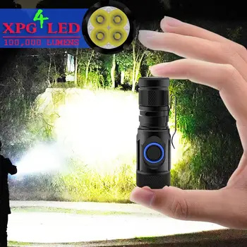 Самый мощный светодиодный фонарик с самым высоким люменом, мини-фонарик usb cree 4 * XPG LED, тактический водонепроницаемый перезаряжаемый аккумулятор 18350/18650