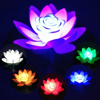 Светодиодная цветочная подсветка Искусственный фонтан в форме Лотоса, Плавающий Цветочный светильник, Ночник, украшение аквариума
