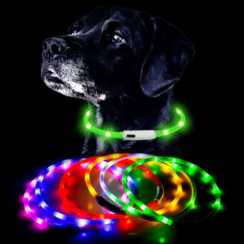 Светодиодный ошейник для собак, зарядка через USB, светящийся ошейник для кошек, ночное безопасное мигающее ожерелье для домашних животных, водонепроницаемое кольцо от потери для собак, кошек