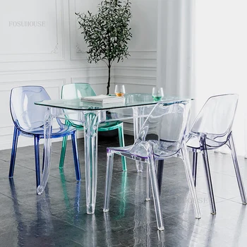 Скандинавские обеденные стулья из прозрачного пластика, мебель для дома, креативный дизайнерский обеденный стул из акрила, минималистичный современный стул со спинкой