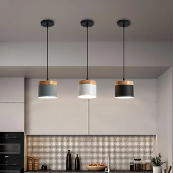 Скандинавский минималистичный светодиодный подвесной светильник, люстра из железного дерева, современный подвесной светильник, домашний декор, блеск для кухни, Островной столовой