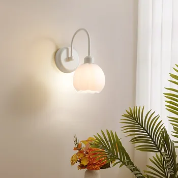Скандинавский простой кремовый настенный светильник в виде цветка, проход, коридор, лестница, креативная спальня, изголовье кровати, белый теплый настенный светильник