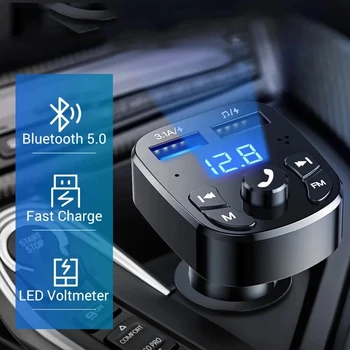 Совместимый с Bluetooth Автомобильный FM-передатчик 5.0, Автомобильный комплект Громкой связи, MP3-Модулятор, Аудиоприемник Громкой связи, 2 USB-быстрых Зарядных устройства