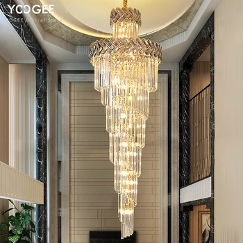 Современная хрустальная люстра для вестибюля отеля роскошный подвесной светильник украшение дома вилла двухуровневая винтовая лестница блеск света