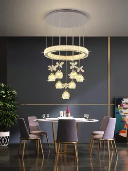 Современные новые светодиодные хрустальные хромированные кольца для потолочной люстры с лепестками, блеск для столовой, гостиной, домашнего декора, внутреннего освещения