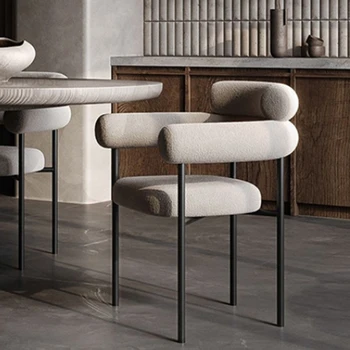 Современный Кашемировый обеденный стул для домашней мебели Ресторанный Обеденный стул Спинка Подлокотник Индивидуальный Дизайн Кухонный Обеденный стул