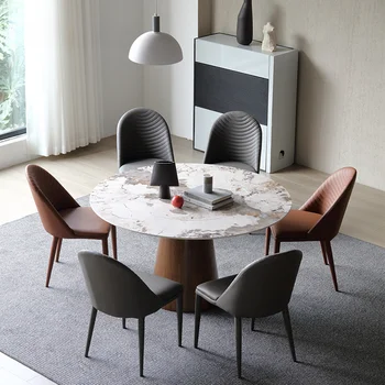 Современный минималистичный Мраморный Вращающийся стол Для маленькой квартиры Практичный Круглый обеденный стол из массива дерева с поворотным столом для гостиной
