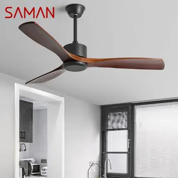 Современный потолочный вентилятор SAMAN с лампой Винтажные деревянные светильники в американском стиле со светодиодным пультом дистанционного управления для дома Спальня Гостиная