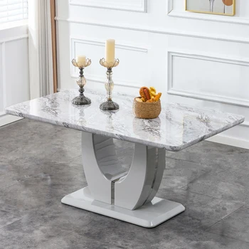 Современный Роскошный обеденный стол с текстурой из белого искусственного мрамора, прямоугольный обеденный стол для столовой, 64 