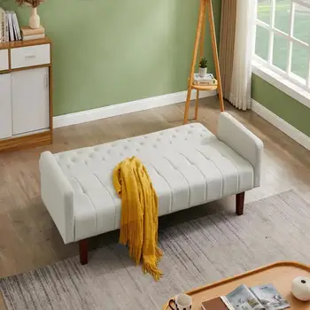 Современный стиль, бежевый льняной раскладной диван-кровать для гостиной, удобный для гостиной, спальни.Квартира, офис