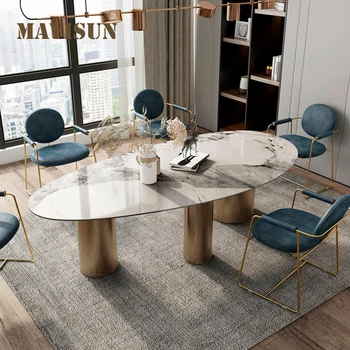Сочетание итальянского яркого овального сланцевого обеденного стола и стула для Большой семьи, Современный минималистичный Легкий Кухонный стол роскошной виллы