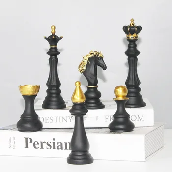 Статуэтка международных шахмат в стиле ретро из смолы для интерьера, скульптура короля Рыцаря, Декор домашнего рабочего стола, Украшение гостиной