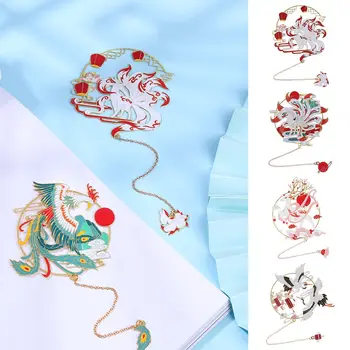 Студенческий подарок Подвеска в китайском стиле с кисточкой в стиле ретро, расписанный Знак нумерации страниц, Латунная закладка, зажим для книги