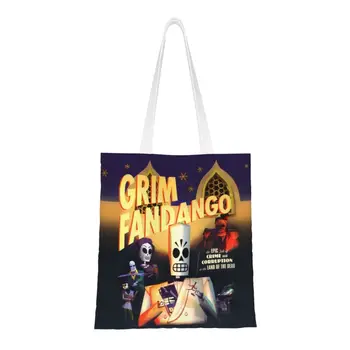 Сумка для покупок Grim Fandango из бакалеи, холщовая сумка для покупок с милым принтом, большая вместительная моющаяся сумка Monkey Island