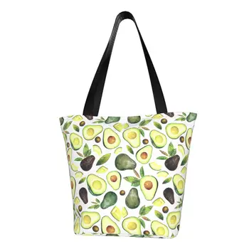 Сумка для покупок с акварельным рисунком авокадо в виде лица Kawaii, холщовая сумка для покупок из вторсырья, сумка для покупок через плечо