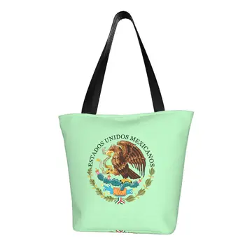 Сумка для покупок с гербом Мексики, женская холщовая сумка-тоут, прочная печать Мексиканского флага, продуктовые сумки для покупателей