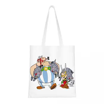 Сумка-тоут для покупок Kawaii Asterix и Obelix для переработки мультяшных продуктов Холщовая сумка для покупок через плечо