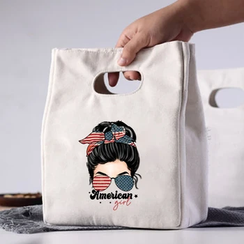 Сумки для ланча с графикой American Girls, женская Эко-сумка-тоут, Портативные сумки для пищевых продуктов, Изолированные сумки с принтом 4 июля, Термосумки для обедов