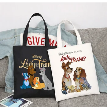 Сумки для покупок Disney Lady and the Tramp, сумка для покупок, Дорожная сумка Через плечо, Студенческие Милые Холщовые сумки, Сумка для колледжа Большой емкости