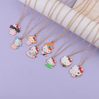 Украшения из сплава Hello Kitty для женщин, ожерелье с бабочкой Sanrio, милые подвески с кошками Каваи, колье, упаковка, подарки на День рождения для девочек