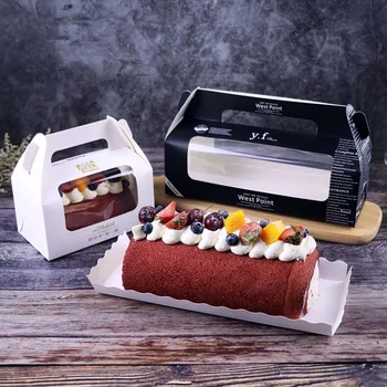 упаковка для выпечки швейцарских рулетов 10шт Портативная коробка для сыра Western Cake Мусс Длинная коробка с золотым тиснением Деталь для душа ребенка