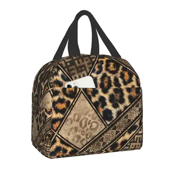 Утепленная сумка для ланча с этническим геометрическим леопардовым принтом для женщин, детей, школы, охладителя кожи животных, Термосумки для ланча, кемпинга и путешествий