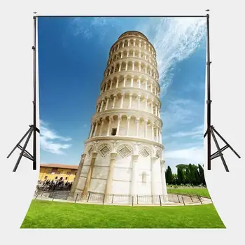 Фон с архитектурным пейзажем 5x7 футов, Падающая Пизанская башня, фон для студийной фотосъемки, темно-синее небо, фон для фотостудии.