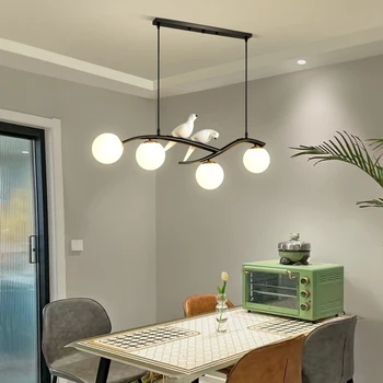 художественная светодиодная люстра в виде веточки, Современный подвесной светильник для обеденного стола в ресторане, Украшение дома, подвесная лампа с птицей, черный