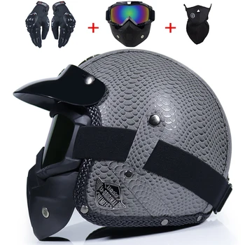 Шлем из искусственной кожи с открытым лицом 3/4 персонализированный мужской женский винтажный ретро мотоциклетный cascos de motociclistas шлемы С маской