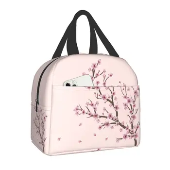 Японская цветущая ветка Сакуры, сумка для ланча, портативный термоохладитель, изолированный ланч-бокс для женщин, детей, студентов, школьной еды